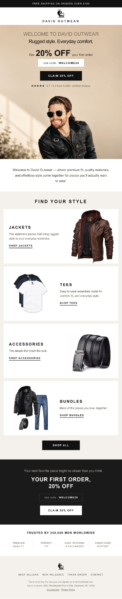 Apparel welcome email design